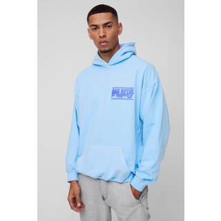 Mens Pastel Blue Oversized Big Bites Graphic Washed Hoodie