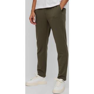 Mens Half Elastic Waistband Stretch Tapered Tailored Trouser in Khaki