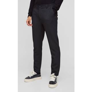 Mens Black Half Elastic Waistband Stretch Herringbone Tailored Tapered Trouser