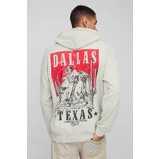 Mens Ecru Oversized Dallas Western Graphic Washed Hoodie