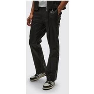 Mens Black Fixed Waist Flared Snake PU Trouser