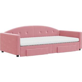 Daybed Velour Pink Lyserød - med udtræk og skuffe og madras / 100 x 200 cm