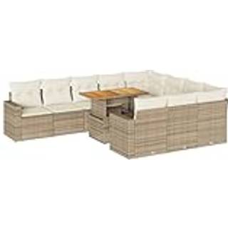 Sofasæt Til Haven 11 Dele Med Hynder Polyrattan - beige og cremefarvet / 4x hjørnedel bord 6x midterdel