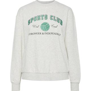 PIECES dame sweatshirt PCARINA - Light Grey Melange Green embroidery - XS