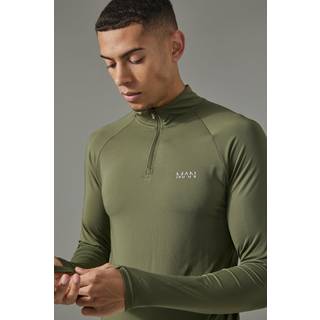 Mens Khaki Man Active Raglan Muscle Fit 1/4 Zip Top
