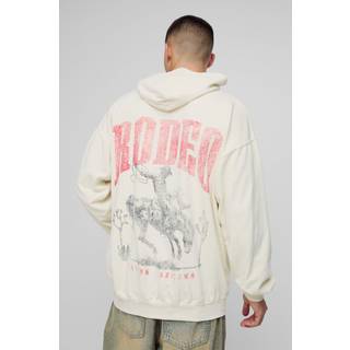 Mens Ecru Oversized Rodeo Western Graphic Washed Hoodie