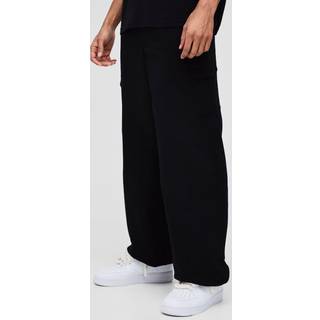 Mens Black Elasticated Waist Baggy Seam Detail Cargo Trousers