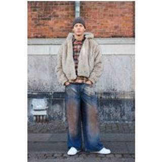 Mens Dark Blue Super Baggy Rigid Dirty Wash Applique Denim Jeans