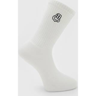 Mens White 1 Pack Embroidered Drip Face Sock