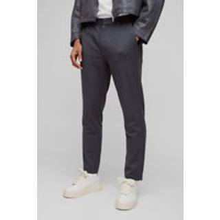 Mens Half Elastic Waistband Stretch Tapered Tailored Trouser in Charcoal
