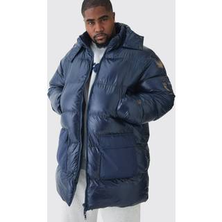 Mens Navy Plus High Shine Mid Length Puffer