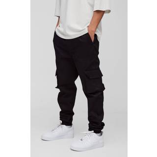 Mens Black Skinny Fit Elasticated Waist Cuffed Cargo Trousers
