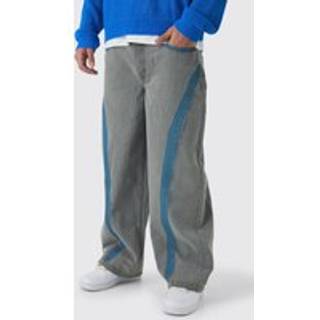 Mens Grey Baggy Rigid Bleached Seam Detail Denim Jeans
