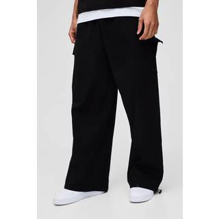 Mens Black Elasticated Waist Parachute Cargo Trousers