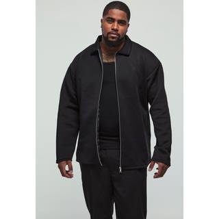 Mens Black Plus Bonded Scuba Zip Through Overshirt