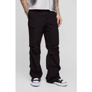 Mens Black Tall Slim Fit Flare Stacked Trouser With Ruched Detail