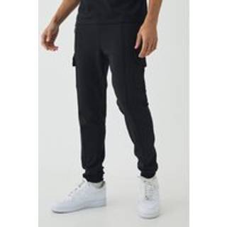 Mens Black Slim Fit Heavyweight Interlock Cargo Jogger