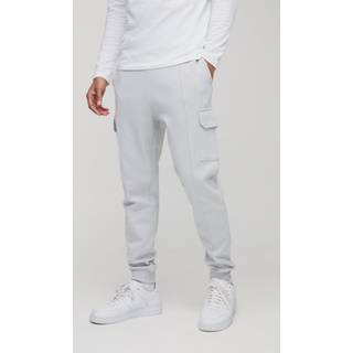 Mens Light Grey Slim Fit Heavyweight Interlock Cargo Jogger