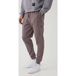 Mens Taupe Slim Fit Heavyweight Interlock Cargo Jogger