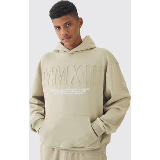 Mens Stone Tall Oversized MMXIII Embossed Hoodie