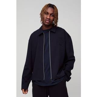 Mens Black Tall Smart Interlock De Bossed Zip Up Overshirt