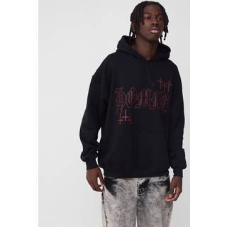 Mens Black Oversized Homme Cross Graphic Hoodie