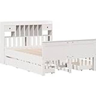 Seng Med Reol Uden Madras Massivt Fyrretræ - Hvid / 160 x 200 cm