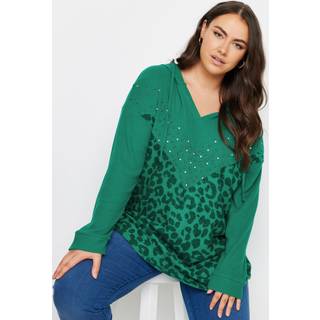Yours Curve Yours Curve Green Animal Print Embellished Hoodie