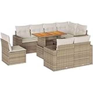 Sofasæt Til Haven 9 Dele Med Hynder Polyrattan Sort - beige og cremefarvet / 3x midterdel 5x hjørnedel bord