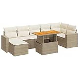 Sofasæt Til Haven 8 Dele Med Hynder Polyrattan - beige og cremefarvet / 3x hjørnedel 3x midterdel bord fodskammel