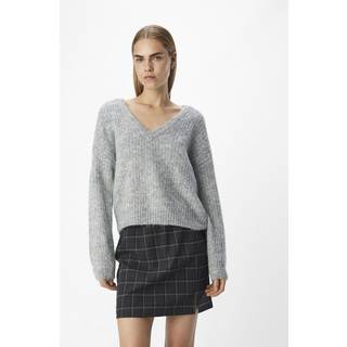 OBJECT - Grå - Objmilu Ls Lo V-Neck Knit E Au 24 - Large