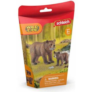 Schleich Wild Life 4-Piece Playset Animal Toys for Kids Alder 3-8 Grizzly Bear Mother With Cub and Fish