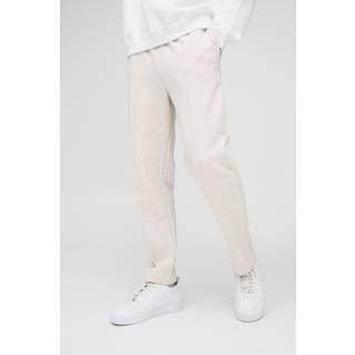 Mens Ecru Marl Tapered Scuba Marl Pintuck Elasticated Waist Trouser