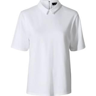CC55 50174 nice blouse turnover collar 1/4 zip back ss Dame Bright White M