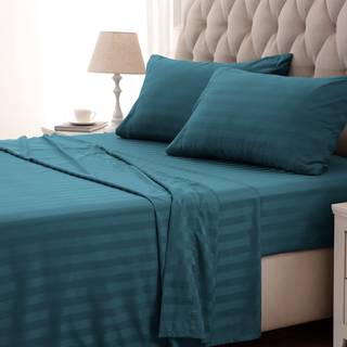 SLEEP ZONE Stribet k?lelagner S?t King Size - Fitted Flat Sheet & Pudebetr?k S?t 4 Deles - Super Soft Stripe Senget?j Let pleje dyb lomme (Teal K