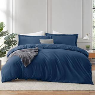 Hearth & Harbour Navy Blue Duvet Cover Fuld st?rrelse - 3 stykke fuld st?rrelse dyneovertr?k S?t bl?dt dobbelt b?rstet fuld dyneovertr?k med knap