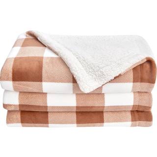 Great Bay Home Sherpa Fleece og Velvet Plys Twin Throw Blanket Buffalo Check tykt t?ppe til stolsofa eller seng. Varmt vendbart bl?dt fleece-t?pp