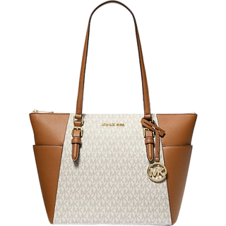 MK Charlotte Large Logo and Leather Top-Zip Tote Bag - Natural - Michael Kors - ONE SIZE