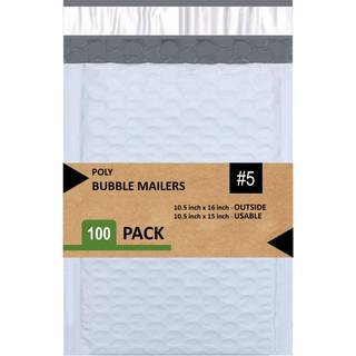 SALG4LESS 5 Poly Bubble Mailers 10.5x16 tommer polstret konvolut Mailer Vandt?t pakke med 100 hvide