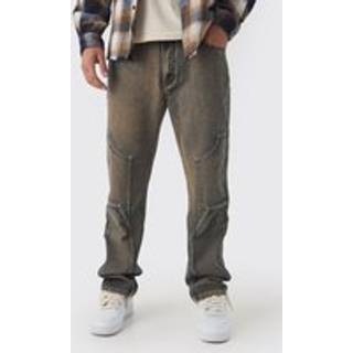 Mens Vintage Wash Straight Leg Carpenter Panel Jeans