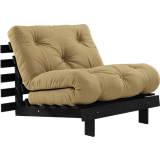 Roots 90 Sovesofa Fra Karup Design i Massiv FSC Fyrretræ | Japandi - Sort lak - 758 Wheat Beige