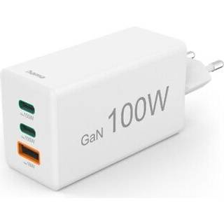 Hama Fast charger, GaN, 2x USB-C, 1x USB-A, mini charger, PD 100 watts white