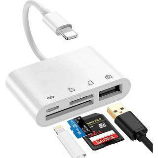 NÖRDIC Lightning-kortlæser 2-slot SD, MicroSD 1xUSB-A, 1xUSB-C Opladning UHS-I