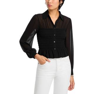 MK Smocked Georgette Shirt - Black - Michael Kors - XXL