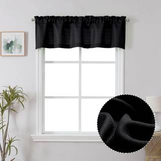 Chyhomenyc sort valance til Windows Burlap Faux Linned Struktureret semi -blot lille vindues Valance -gardinstang Lomme Badeværelsesvindue Gardin