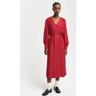 Ganttil kvinder. 4503360 Stribet skjortekjole i rød satin (34), Casual, Viscose, Lange ærmer