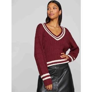 Vila - Visena L/s V-neck Knit Pullove - Striktrøjer og cardigans til kvinder - Cabernet - S