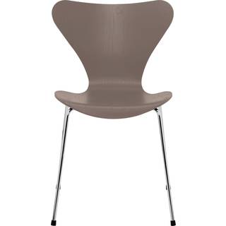 Fritz Hansen - Series 7 stol 3107 farvet askefiner stålstel krom deep clay - Spisebordsstole - Arne Jacobsen - Beige,Grå - Metal/Træ