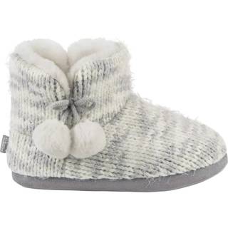 Totes Totes Grey Ladies Knitted Boot Slippers with Pom Pom