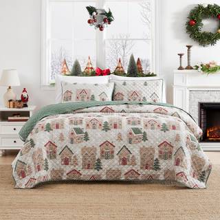 AVANTI LINENS - QUILT SET SUPER SOFT SADDOD With Matching Shams Holiday Room Decor (Pepparkakor Collection Full/Queen)